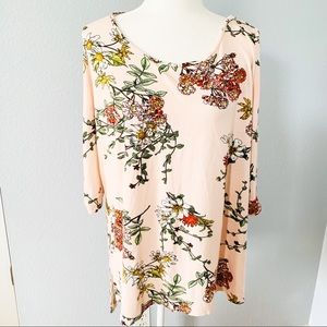 Betsy Red Couture Pink Floral Cold Shoulder Top 3X